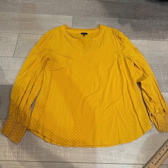 TALBOTS YELLOW POLKA DOT BLOUSE WOMENS LARGE - Picture 1 of 8